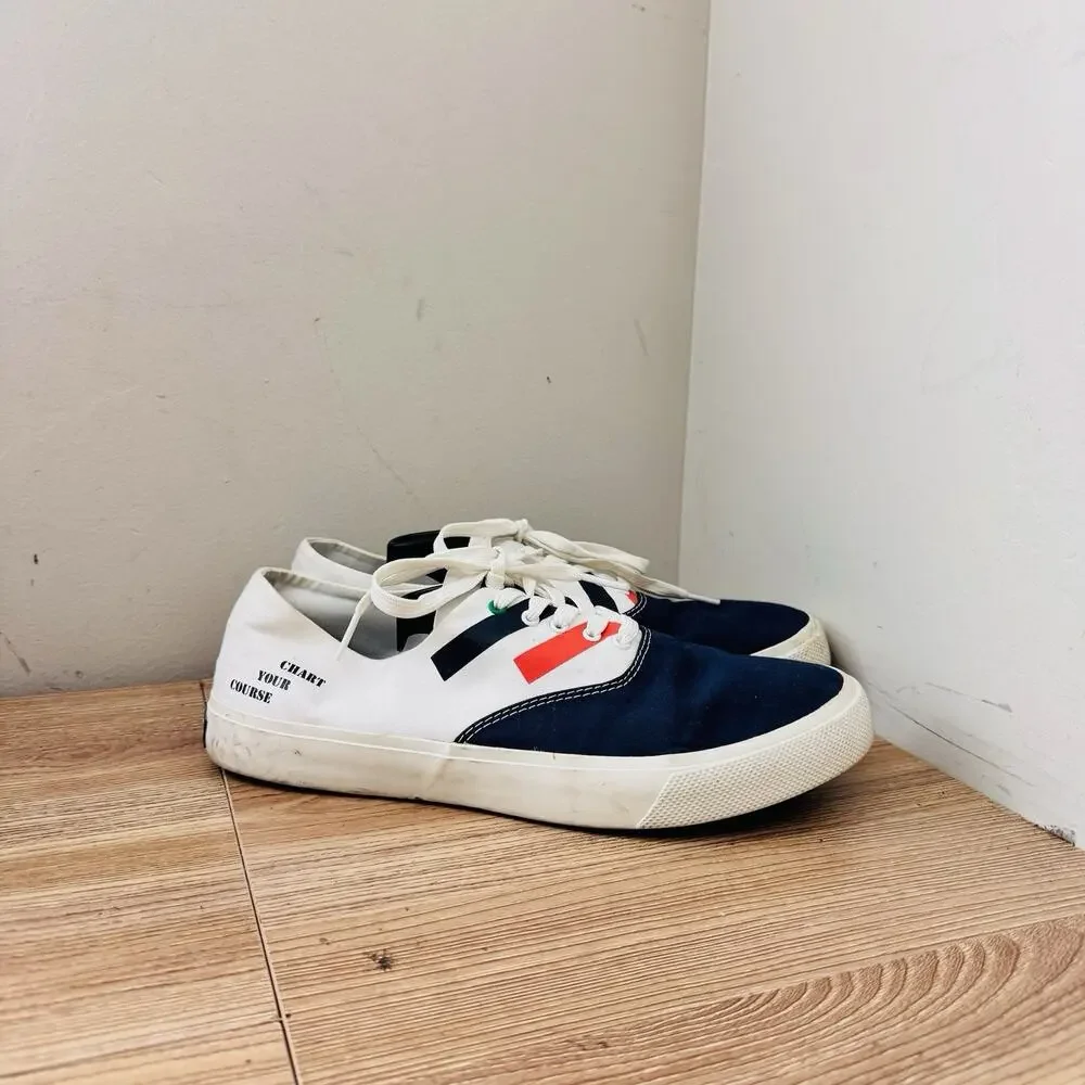 Sperry Captain's CVO Prep Charter Stripe Sneakers White And Blue Men’s 9